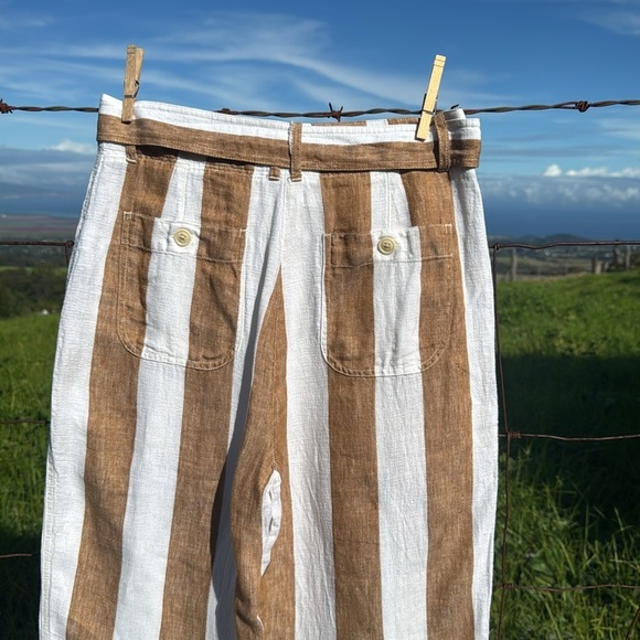 J.Crew Tie waist linen pant in stripe LARGE GOLDEN BISTRIPE Wide leg 6 - Picture 7 of 10